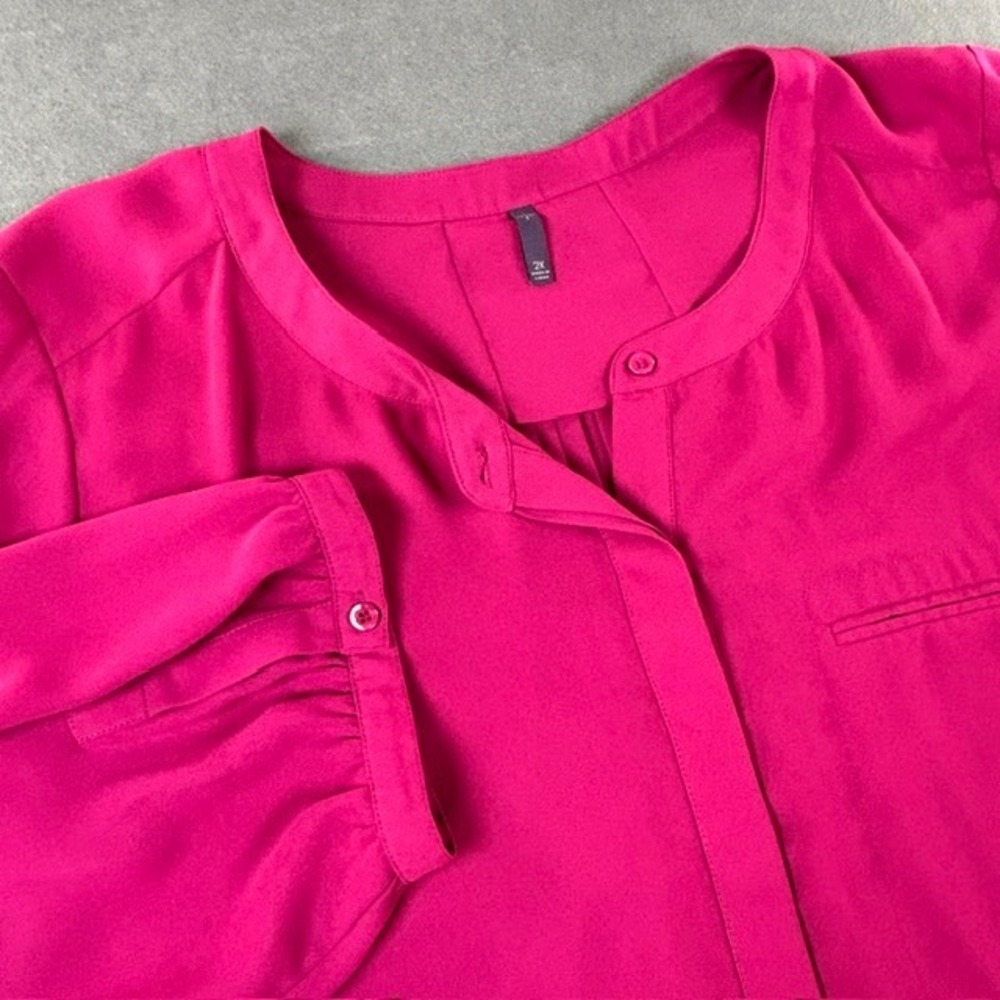 NYDJ Women's Fuchsia Pink 3/4 Sleeve Button Up Blouse 2X